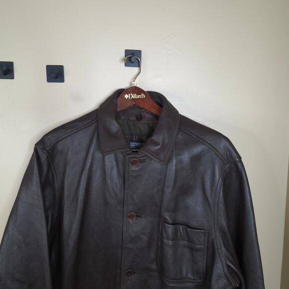 Vintage Structure Heavy Pebbled Brown Leather Jacket Car Coat Mens Size XL - Picture 2 of 12